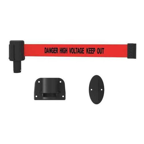 Retractable Belt Barrier, Red, 15 ft Length, Danger High Voltage Keep Out