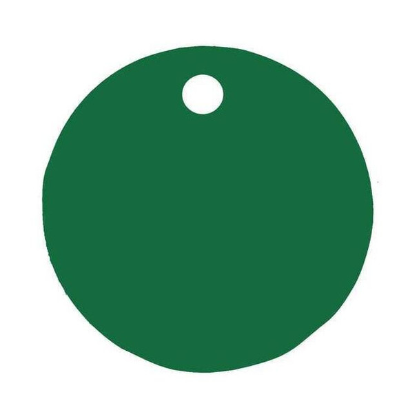 Blank Tag, Aluminum, 3 in H x 3 in W, 3 in Dia., Green, Round, 5 PK