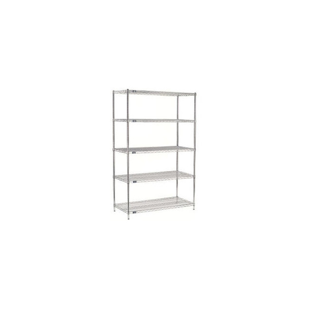 Nexel 5 Shelf Chrome Wire Shelving Unit Add On 54""W x 18""D x 86""H