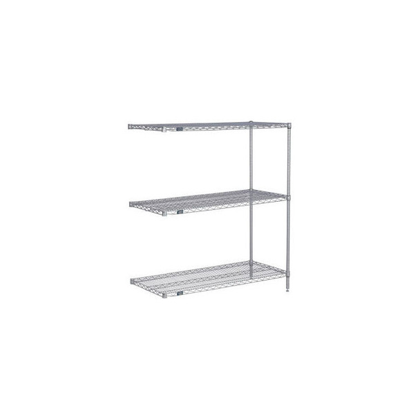 Nexel 3 Shelf Nexelate Silver Epoxy Wire Shelving Unit Add On 24""W x 18""D x 54