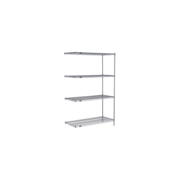 Nexel 4 Shelf Nexelate Silver Epoxy Wire Shelving Unit Add On 72""W x 30""D x 54