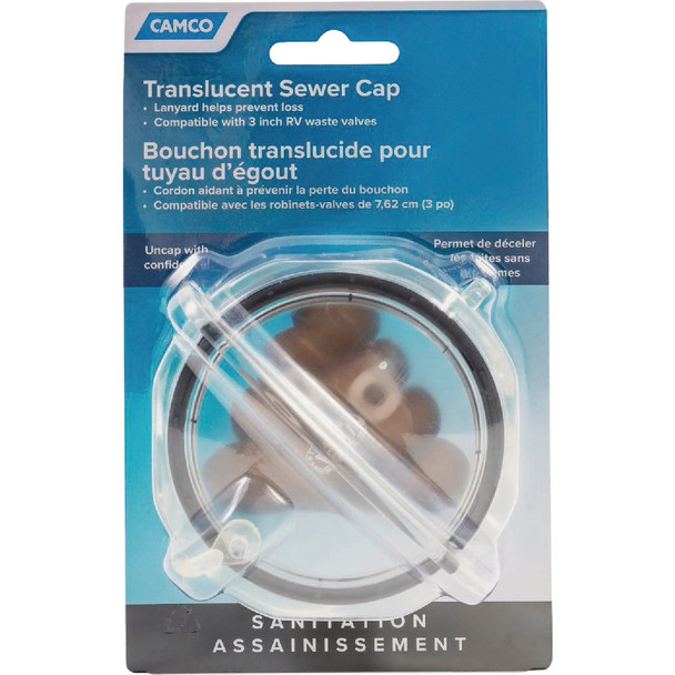 Camco RV Translucent Sewer Cap with Lanyard 39455