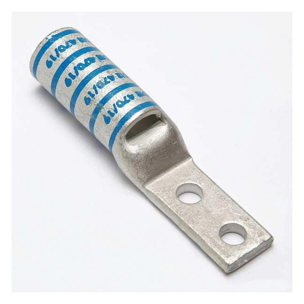 Two-Hole Compression Lug, 350 kcmil Max, 3/8 in Stud, Long Barrel, Copper, Blue