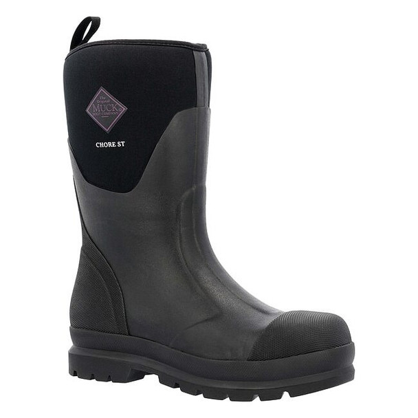 Women's Chore Classic Mid Rubber Boot, Steel Toe, 12 in Height, Black, 7