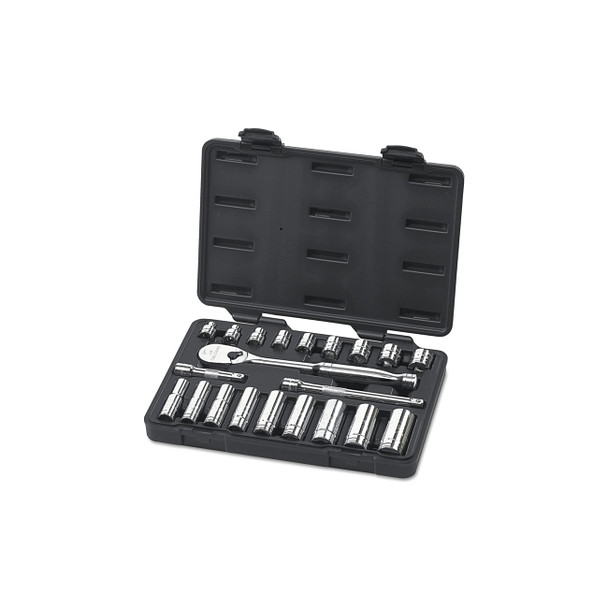 21 Piece Surface Drive Socket Sets With 84 Tooth Ratchet, 3/8 in, 6 & 12 Point