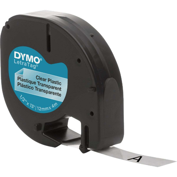 DYMO LetraTag Plastic Labels with Black Text on Clear Label 16952