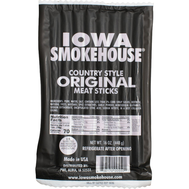 Iowa Smokehouse 16 Oz. Original Country Style Meat Stick Jerky Pack of 10