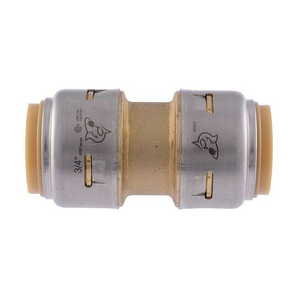 Sharkbite Fitting, Straight, Brass, Push-Fit 3/4 in, Push-Fit 3/4 in UR016