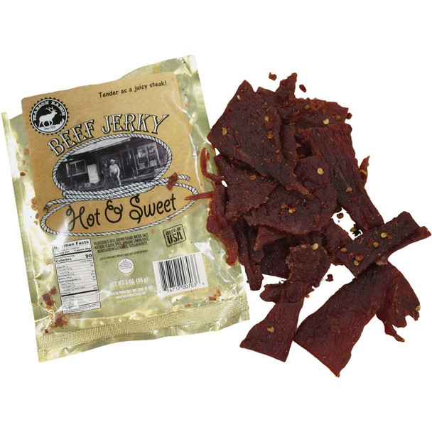 Pearson Ranch Jerky 3 Oz. Hot & Sweet Premium Whole Muscle Jerky Pack of 12