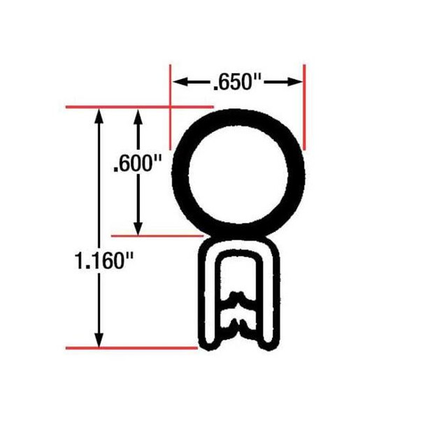Trim Seal, EPDM, 10 ft Length, 5/8 in Overall Width, Style: Top Bulb