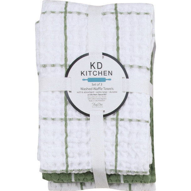 Kay Dee Designs Green Tea Waffle Kitchen Towel (3-Pack) R6904 Pack of 2