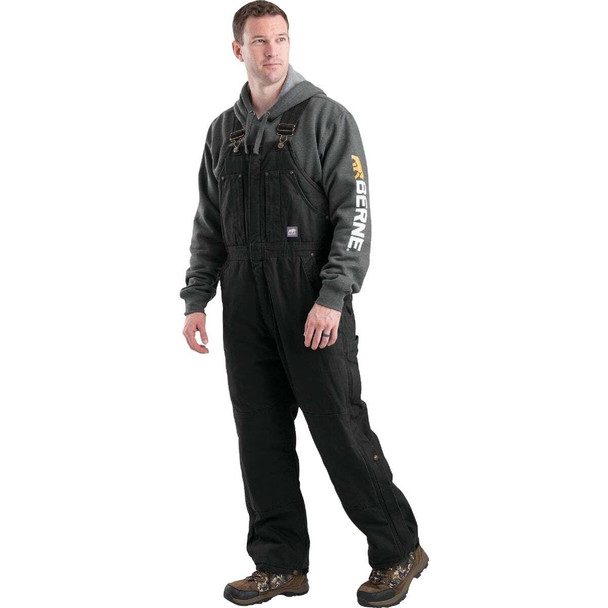 Berne Men's XL Black Heartland Insulated Washed Duck Bib Overalls B377BKR480