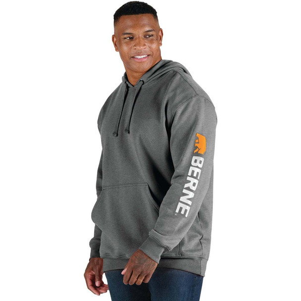 Berne Men's Medium Regular Graphite Signature Sleeve Hooded Pullover Sweatshirt