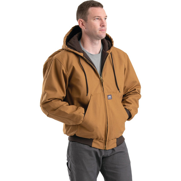 Berne Heritage Men's Large Brown Duck Hooded Active Work Jacket HJ51BDR440
