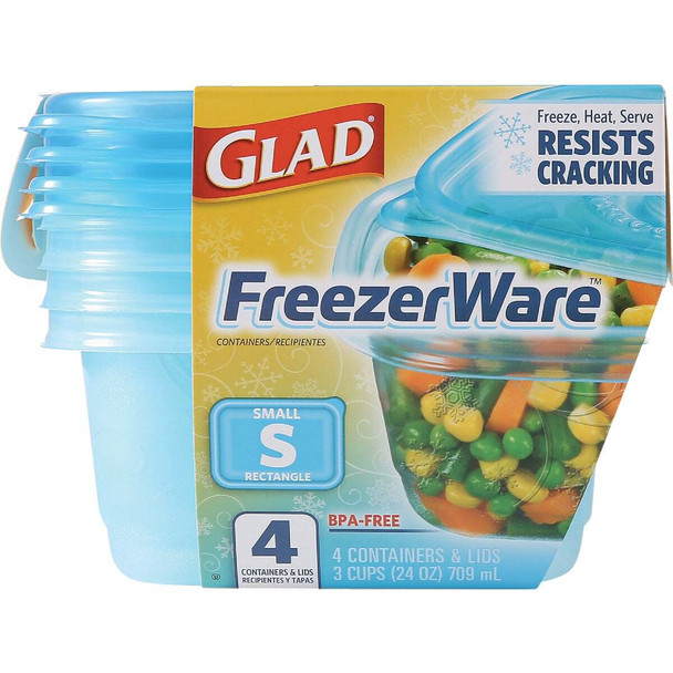 Glad Freezerware 24 Oz. Blue Rectangle Container (4-Pack) BBP35032