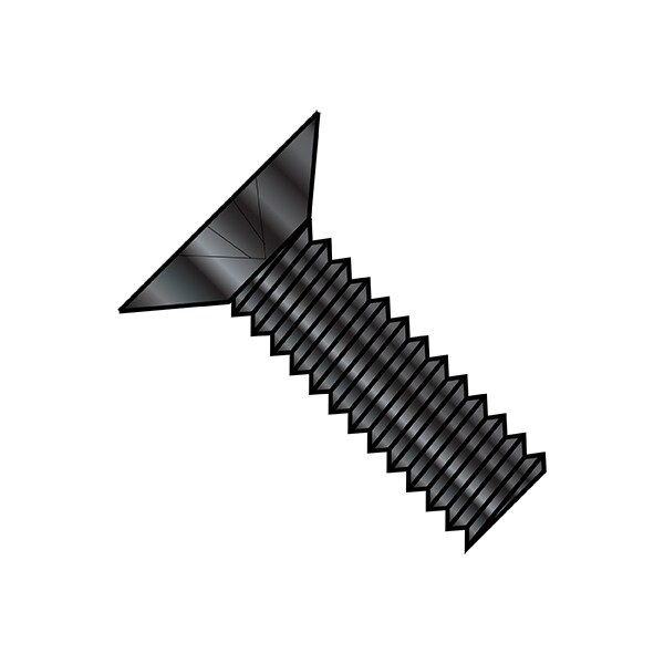 #8-32 x 5/8 in Phillips Flat Machine Screw, Black Oxide Steel, 10000 PK