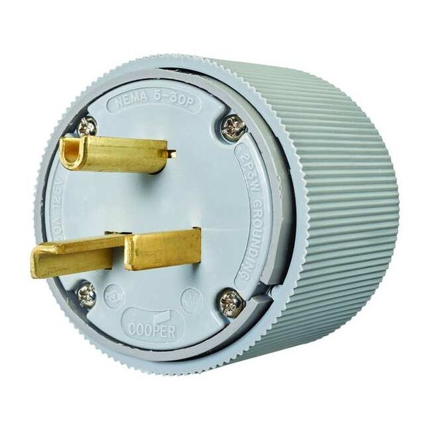 Straight Blade Plug, 5-30P, 30 A, 125V AC, 2 Pole, Screw Terminals, Grounded