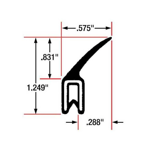 Trim Seal, EPDM, 10 ft Length, 9/16 in Overall Width, Style: Top Flap Seal