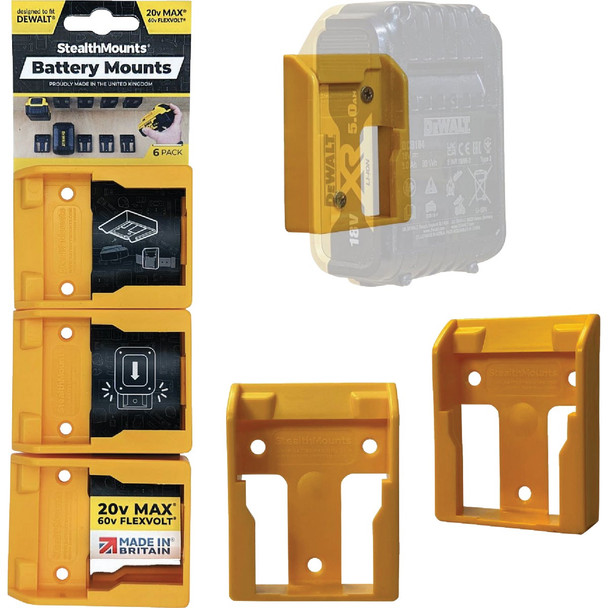 StealthMounts Battery Mounts for DEWALT 20V/60V MAX (6-Pack) BM-DW20-YLW-6