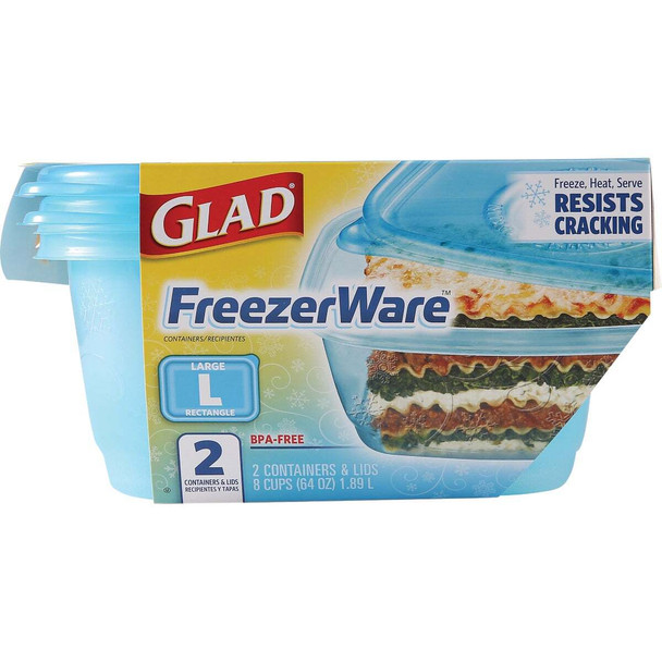 Glad Freezerware 64 Oz. Blue Rectangle Container (2-Pack) BBP35039