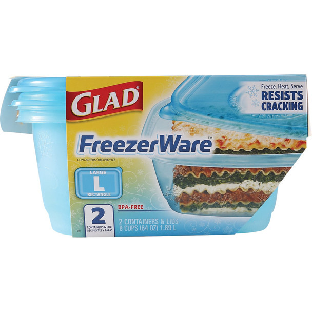 Glad Freezerware 64 Oz. Blue Rectangle Container (2-Pack) BBP35039