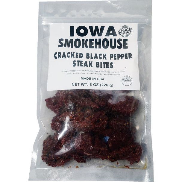 Iowa Smokehouse 8 Oz. Cracked Black Pepper Steak Bites Jerky is-sbbp Pack of 6