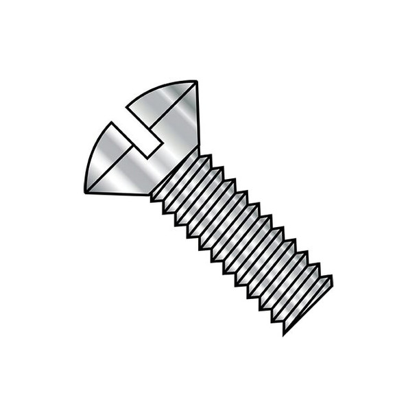 #10-32 x 5/8 in Slotted Oval Machine Screw, Plain Steel, 3000 PK