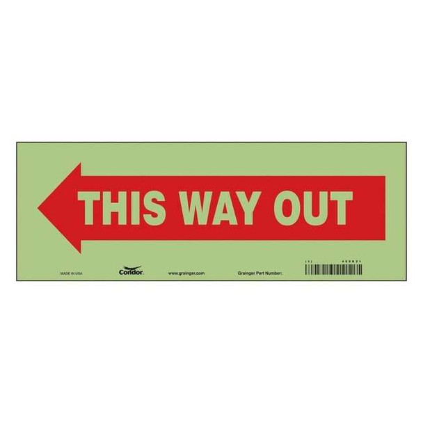 Safety Sign, 5 in H, 14 in W, Glow Vinyl, Vertical Rectangle, English, 480K21