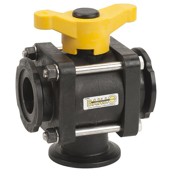 Banjo Manual 3-Way Ball Valve,2",Polypro MV200BL