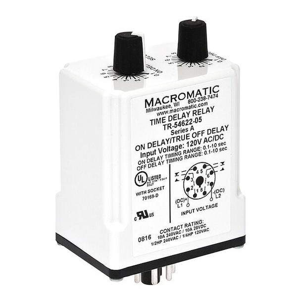 Single Function Time Delay Relay, Octal, Cycle On, 1 Functions 12V DC, DPDT