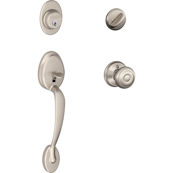 Schlage Satin Nickel Entry Door Handleset with Georgian Knob F60GPLY619GEO