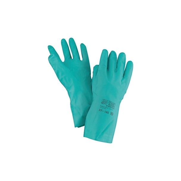 37-145 Nitrile Gloves, Gauntlet Cuff, Unlined, Size 10, Green, 11 mil Pack of 12