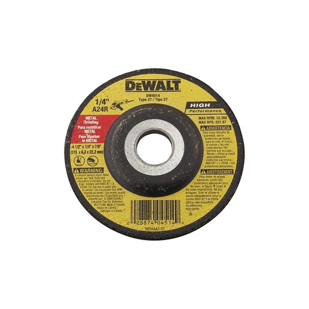 Type 27 Grinding Wheel, 4-1/2 in dia, 7/8 in Arbor, 13300 RPM, 24 Grit Pack of 25