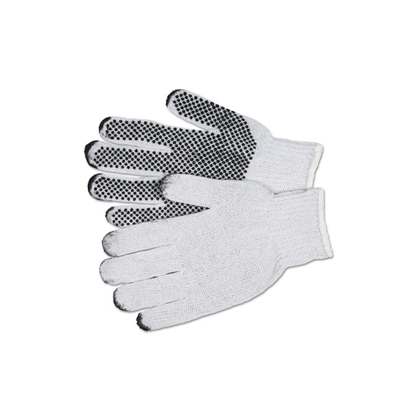 PVC Dot String Knit Gloves, Large, Natural, 1-Sided Dots Pack of 12