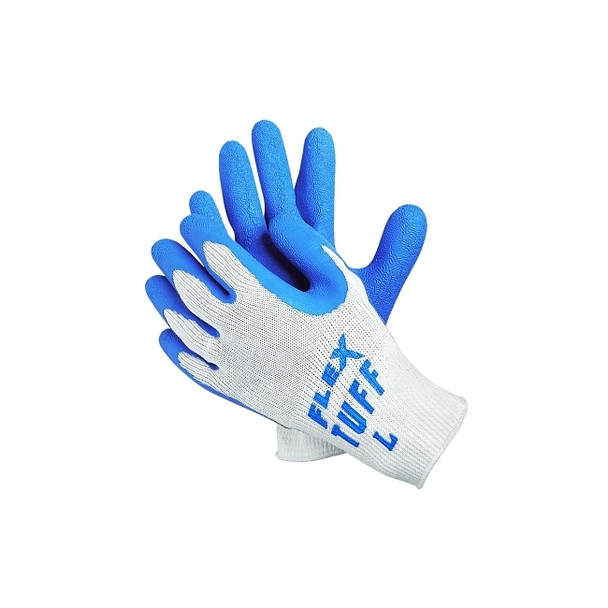 Flex Tuff® Latex Dipped Gloves, Large, Blue/White Pack of 12