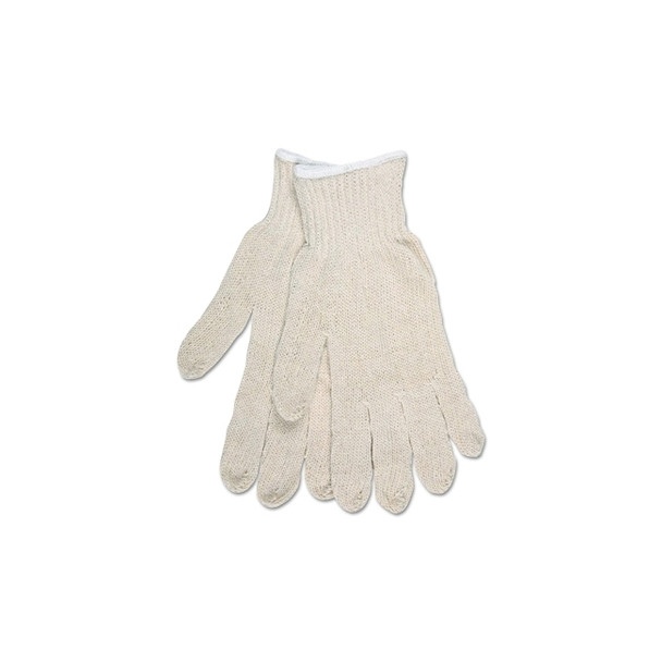Multipurpose String Knit Gloves, Large, Knit Wrist, Regular Weight, Natural Pack of 12