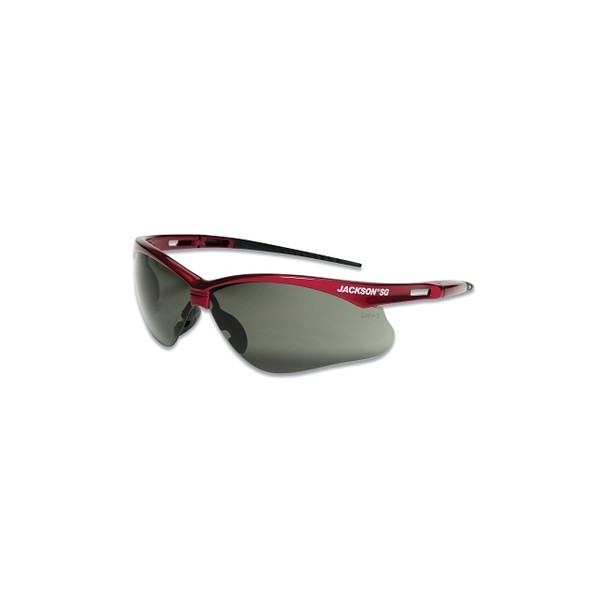 SG Series Safety Glasses, Smoke Poly Lens, Hardcoat Anti-Scratch, Red Poly Half-Frame Pack of 12