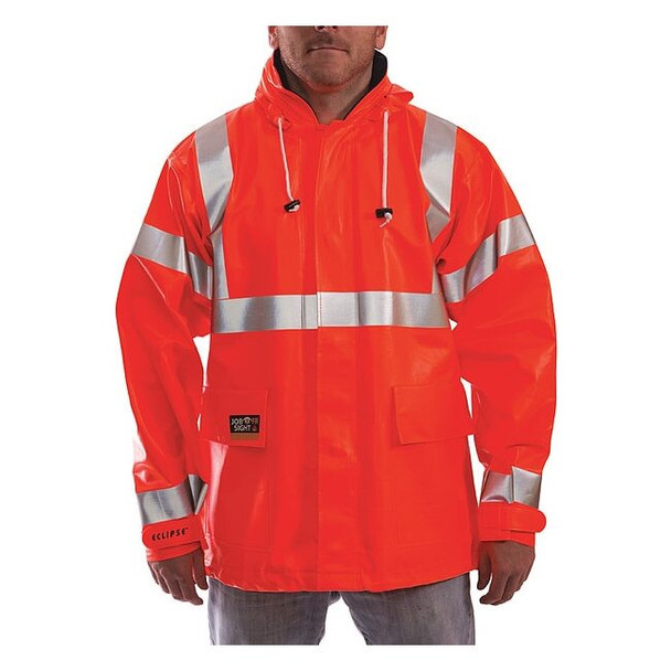 Tingley Arc Flash Flame Resistant Rain Jacket, PVC, Class 3 Orange, XL J44129