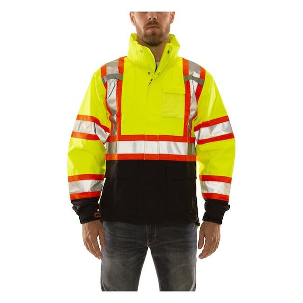 Rain Jacket, Polyester, Class 3 R, Fluorescent Yellow-Green/Black, S