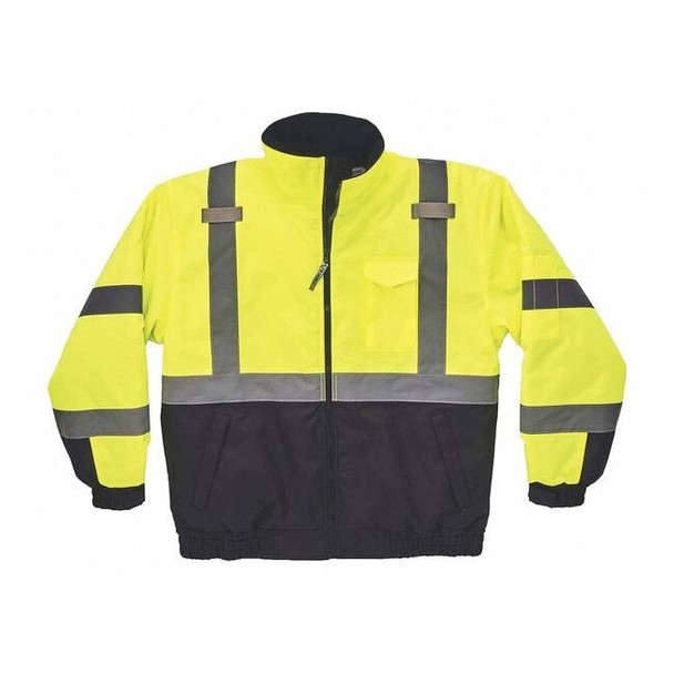 Quilted Bomber Jacket, 300D Oxford Polyester, Class 3 Type R, Hi-Viz Lime, 5XL