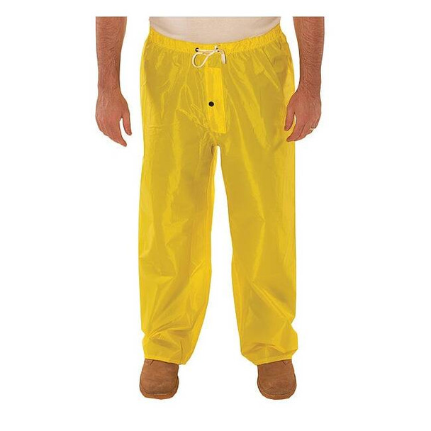 Rain Pants, Polyurethane, 31 in Inseam, Drawstring Closure, Yellow, Size XL