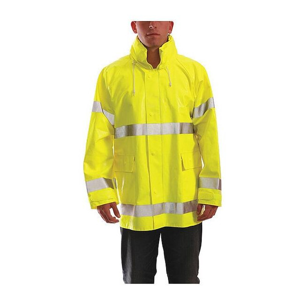 Tingley Flame Resistant Rain Jacket, PVC, Class 3 R, Green/Yellow, S J53122