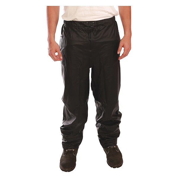Rain Pants, Polyurethane, 29 in Inseam, Drawstring Closure, Black, Size M