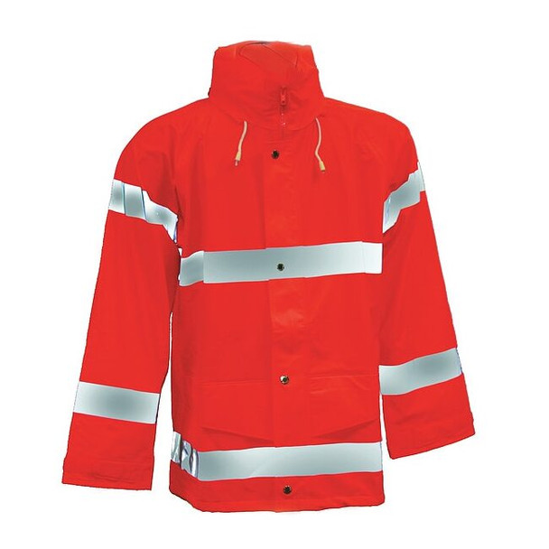 High Visibility Rain Jacket with Hood, Polyurethane, Class 3 P, Orange, S