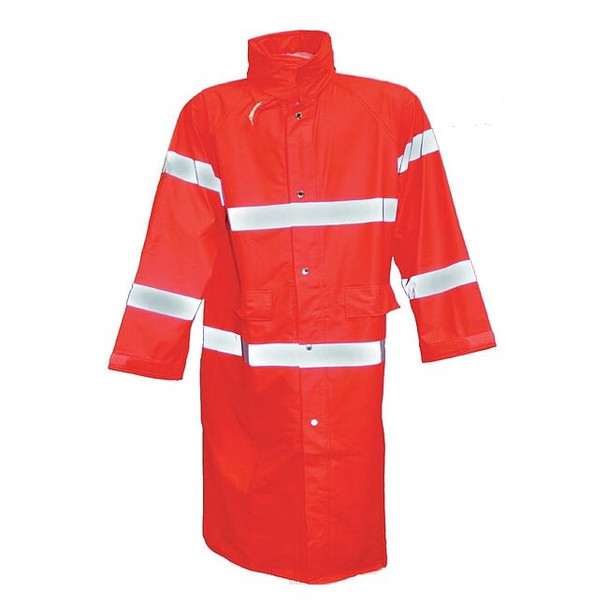 High Visibility Rain Coat with Hood, Polyester, Class 3 R, Orange, L