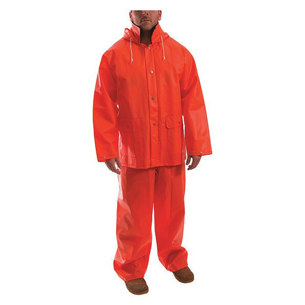 Tingley 2-Piece Rainsuit, PVC, 0.35 mil Thick, Attached, Orange, L S63219