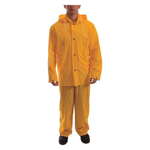 3-Piece Rainsuit w/Detachable Hood, PVC, Bib Overalls, .2mm Thickness, Yellow, M