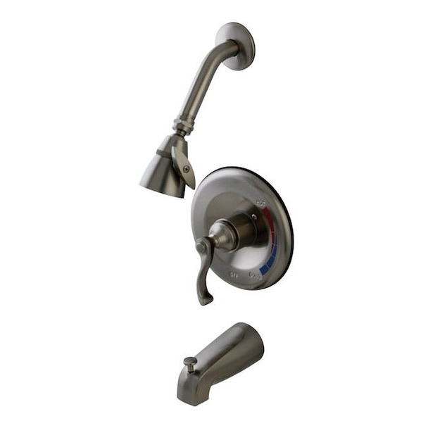 Kingston Brass Tub and Shower Faucet, Brushed Nickel, Wall Mount KB8638FLT