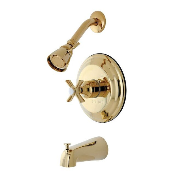 Tub and Shower Faucet, Standard, 3, Wall Mount, Polished Brass
