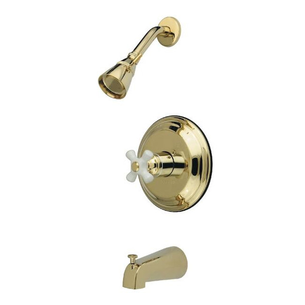 Tub and Shower Faucet, Standard, 3, Wall Mount, Polished Brass